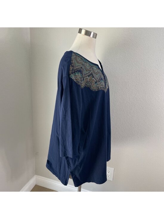 Catherines Easy Fit Tees Womens Plus 2X Navy Tunic Top 3/4 Sleeves Cotton Shirt - Picture 6 of 7